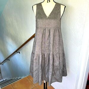 BIANCOGHIACCIO NWOT Brown Linen Sleeveless A-LineTiered Dress XS‎ Made in Italy